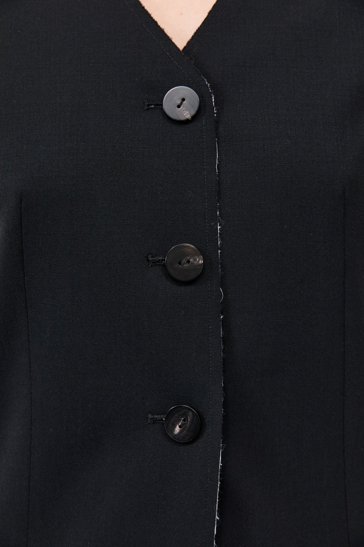 Raw Edge Collarless Blazer - Black
