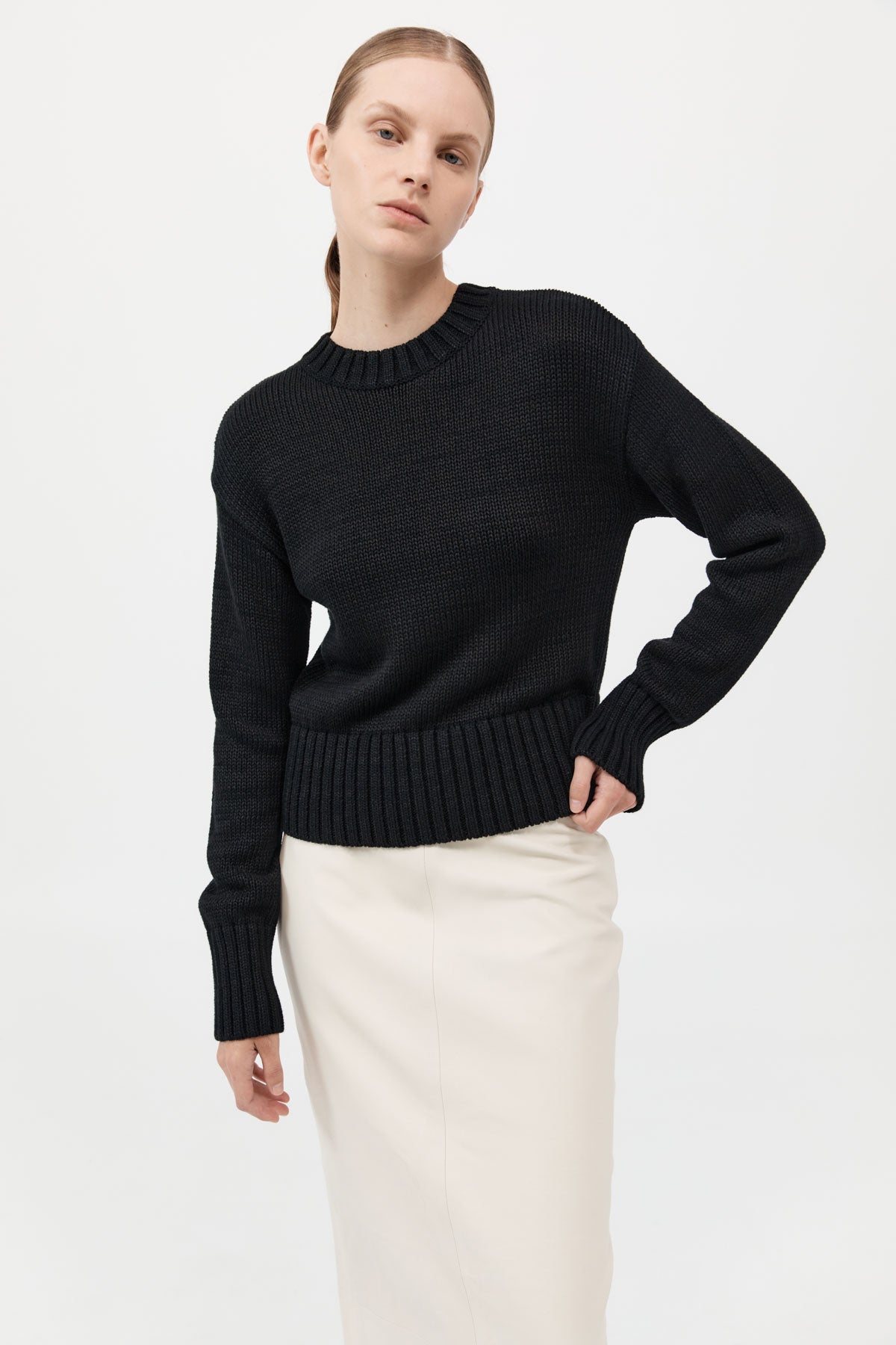 Linen Silk Blend Jumper - Black