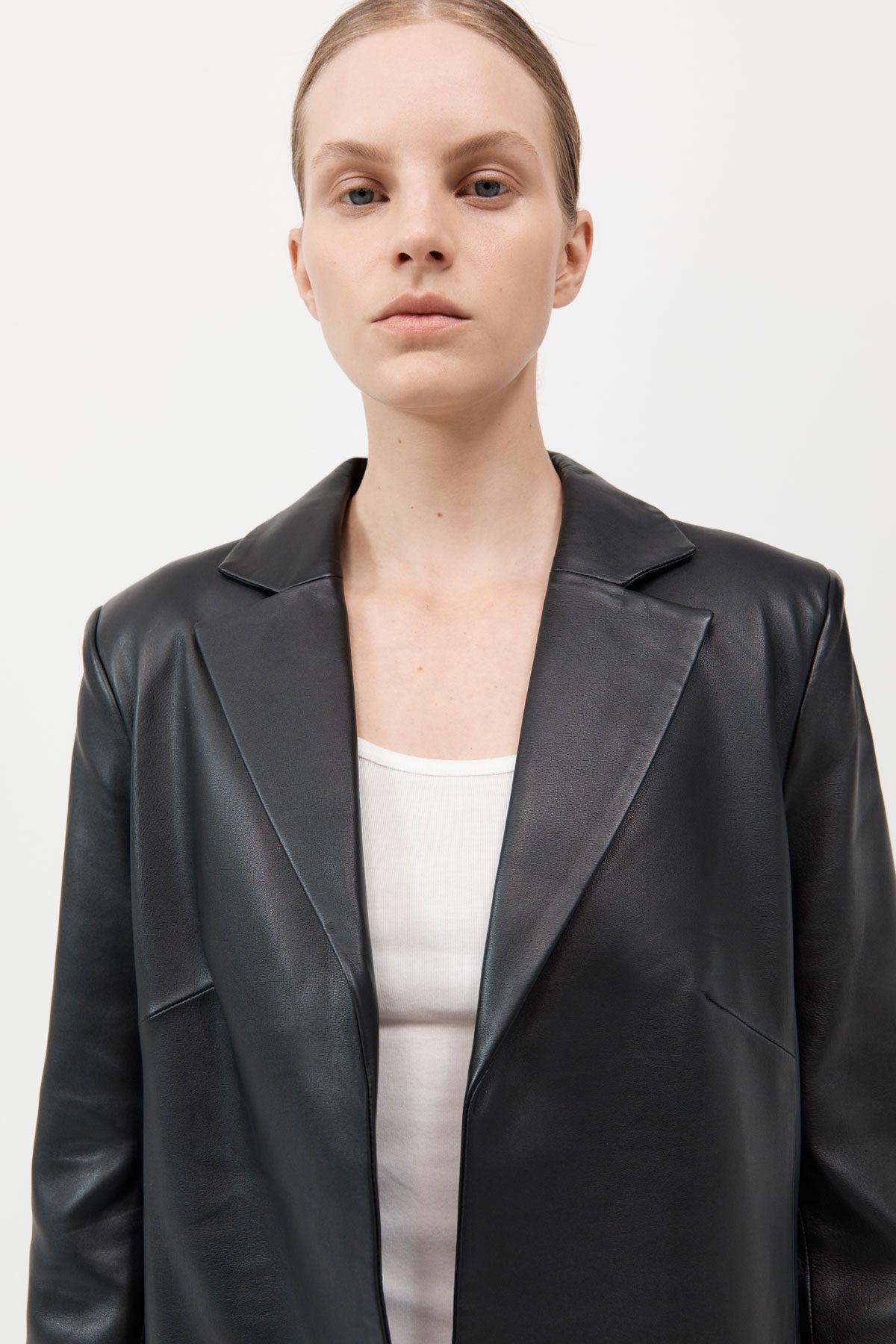 Leather Longline Jacket - Black