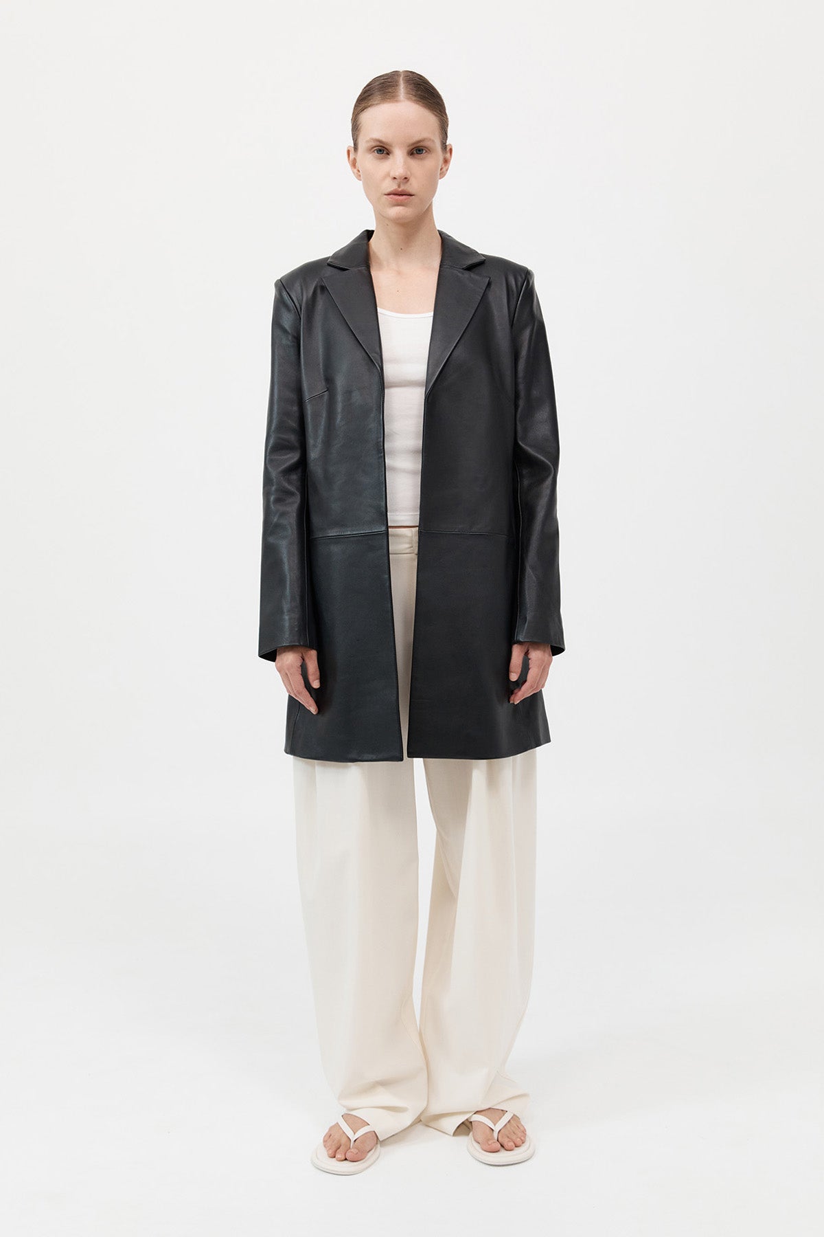 Leather Longline Jacket - Black