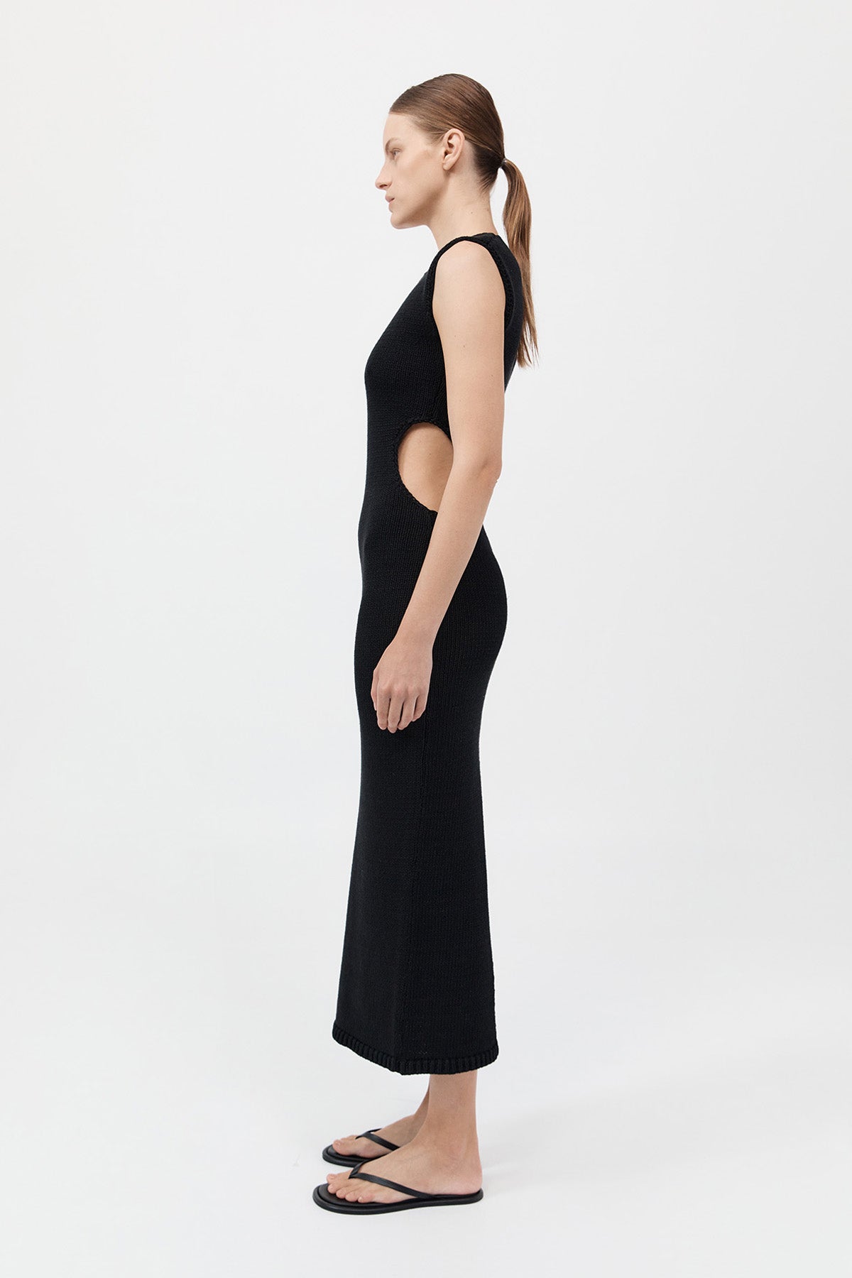Linen Silk Blend Cut Out Dress - Black