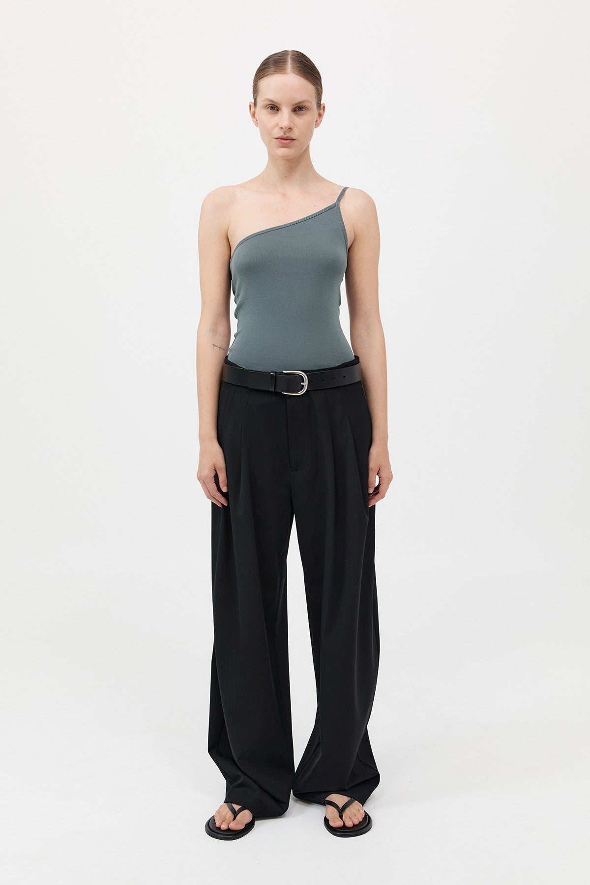 Organic Cotton One Shoulder Tank - Balsam Green
