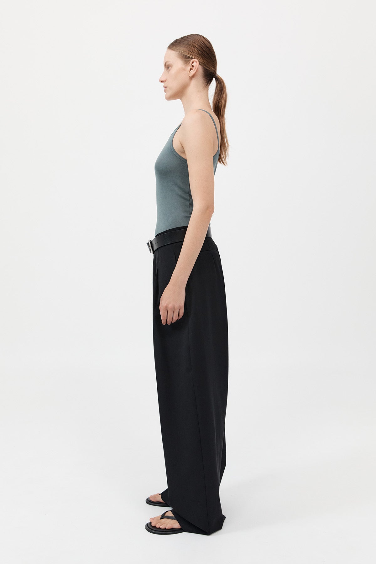 Organic Cotton One Shoulder Tank - Balsam Green