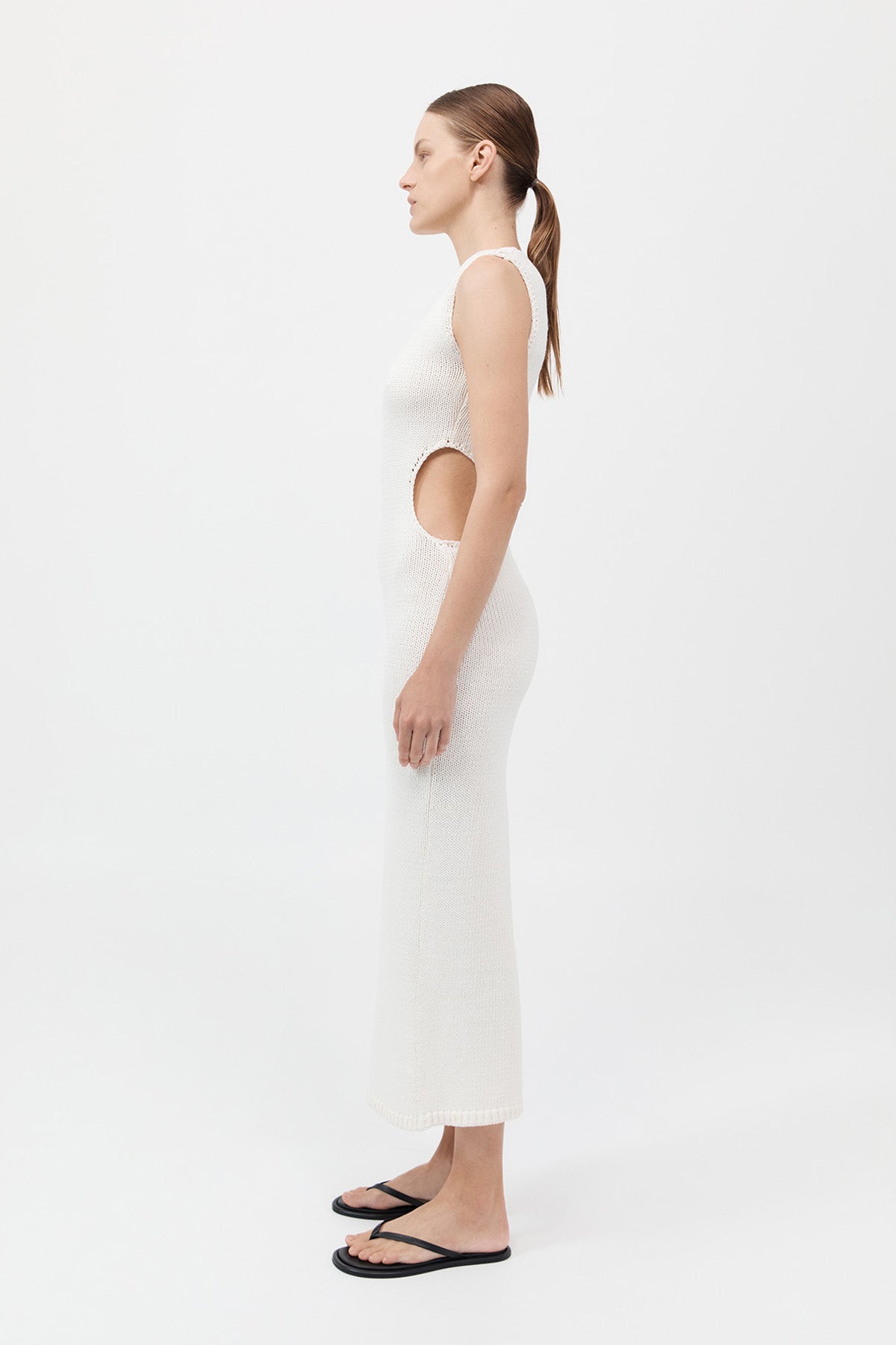 Linen Silk Blend Cut Out Dress - Salt