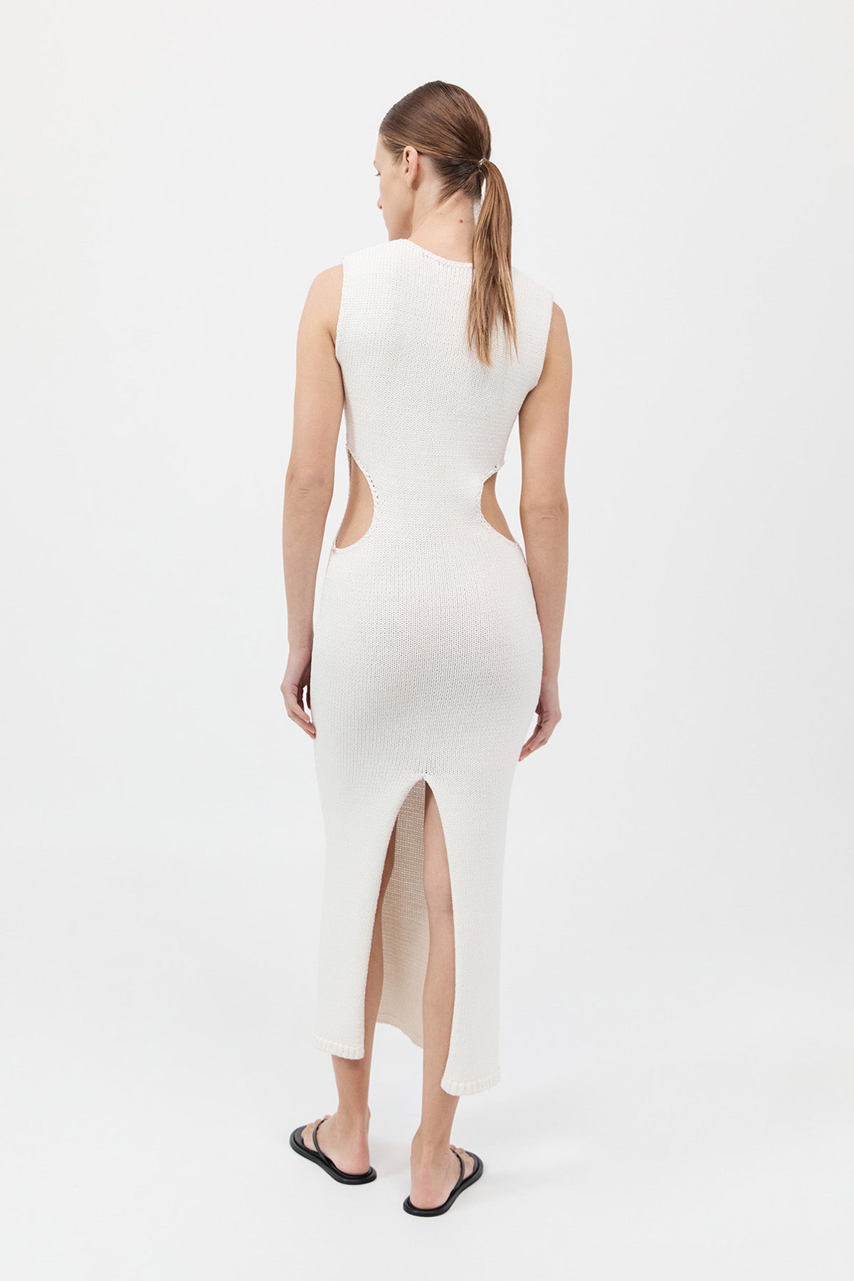 Linen Silk Blend Cut Out Dress - Salt