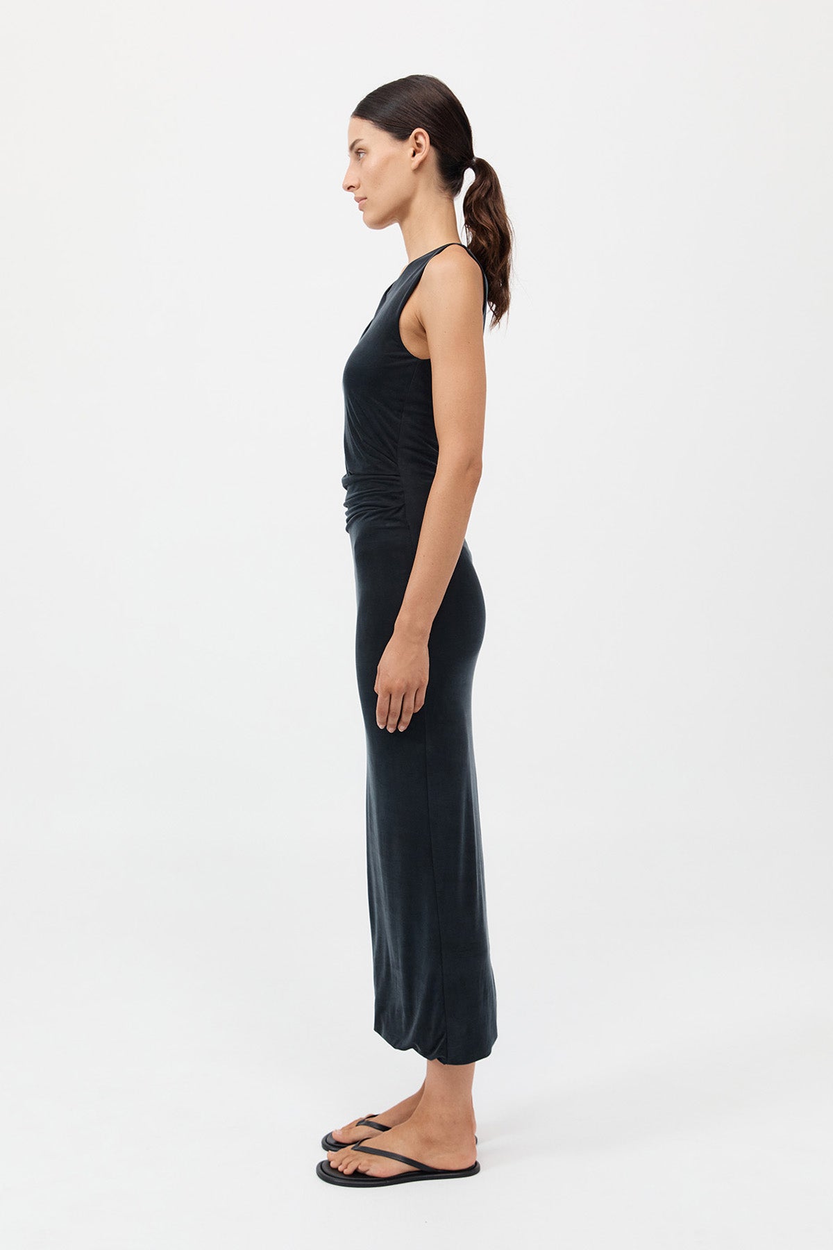 Cupro Jersey Drape Dress - Black