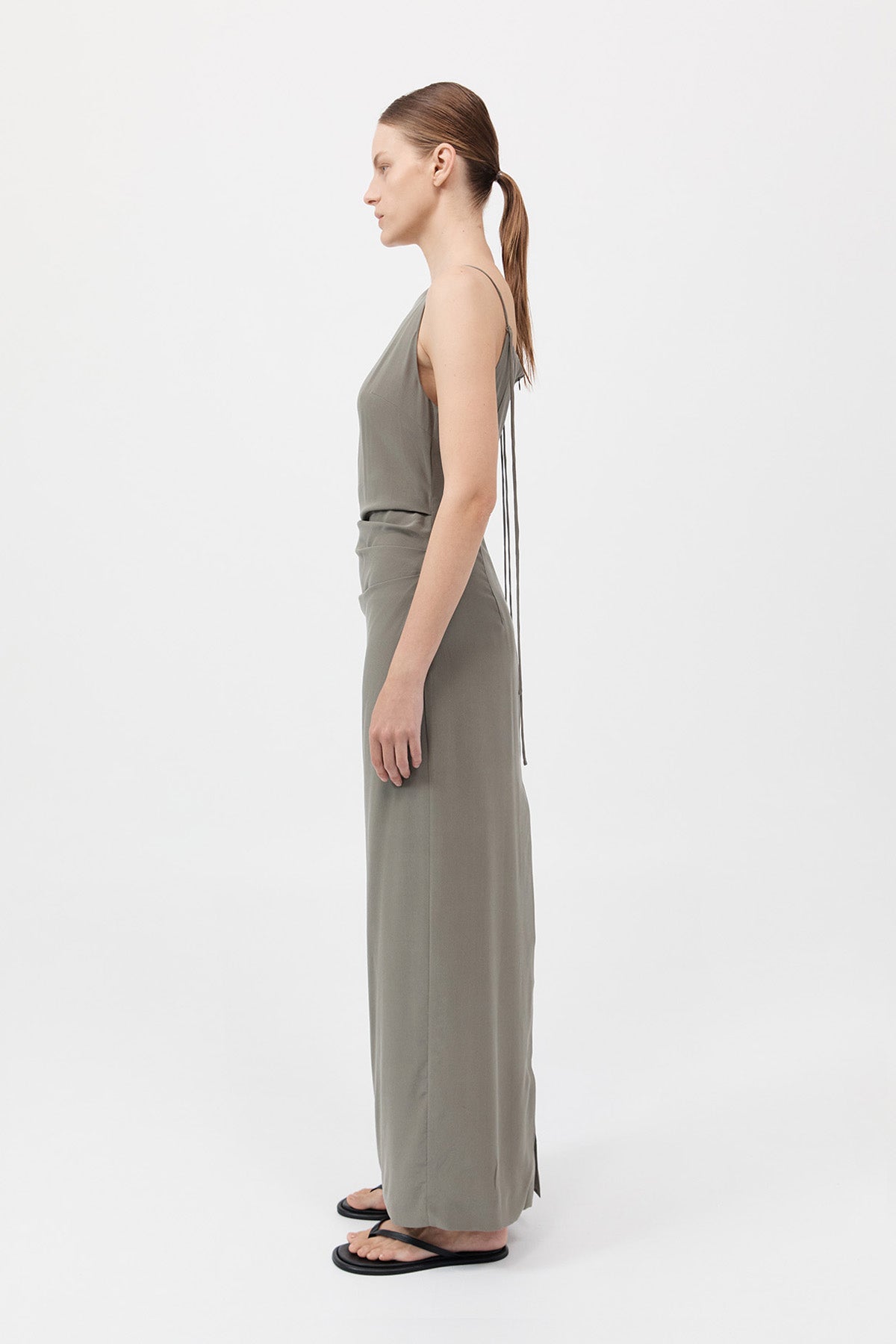 Silk Tuck Dress - Smokey Olive