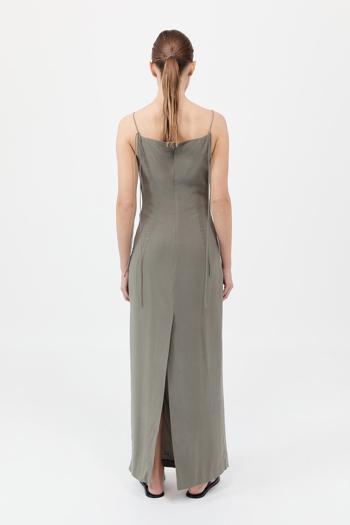 Silk Tuck Dress - Smokey Olive