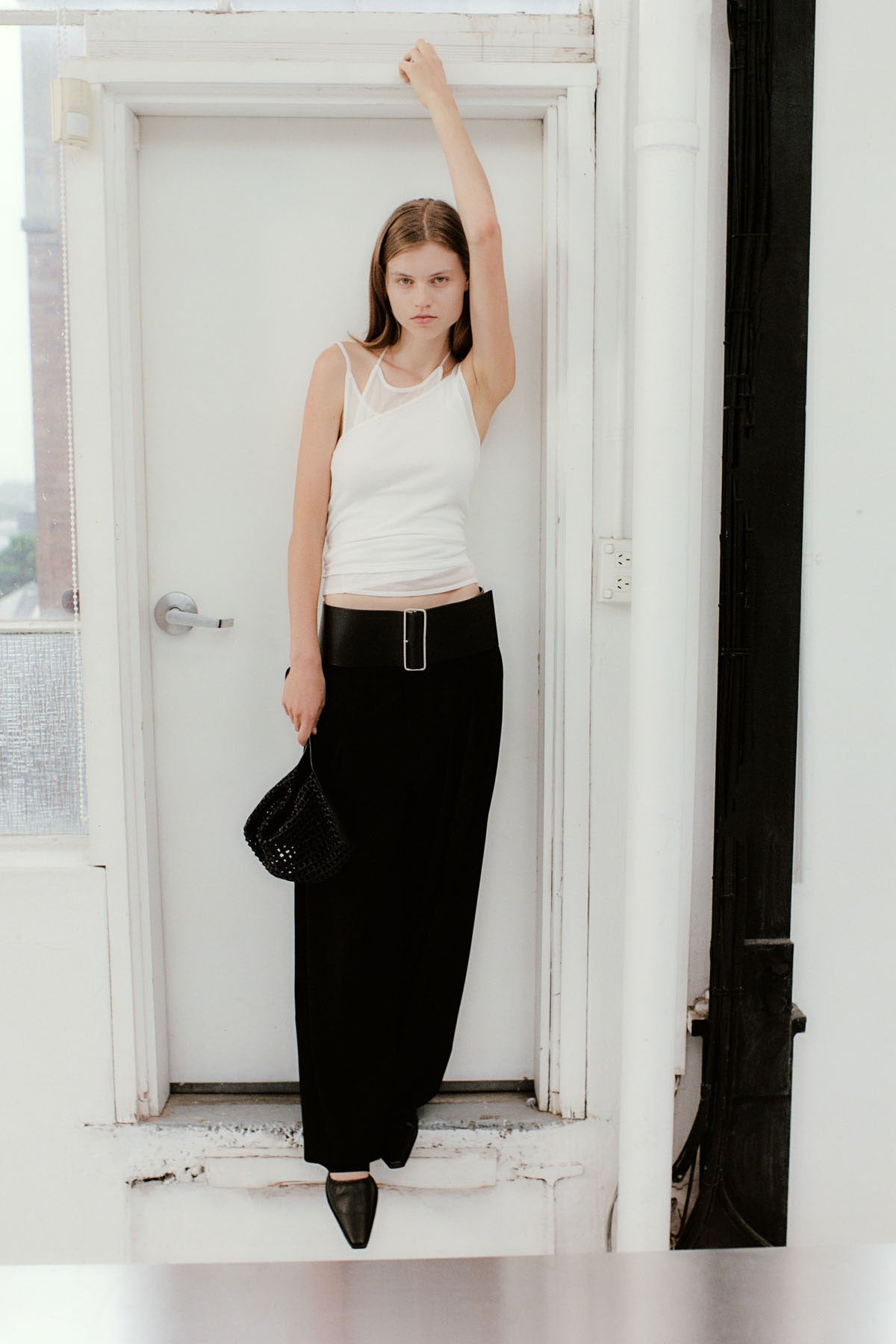 Raw Edge Column Maxi Skirt - Black