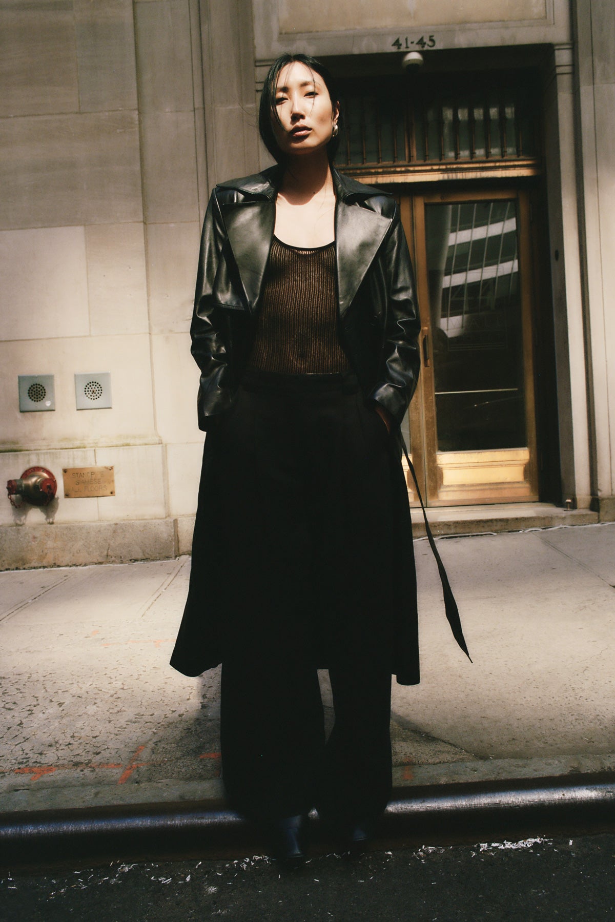 Leather Trench Coat - Black