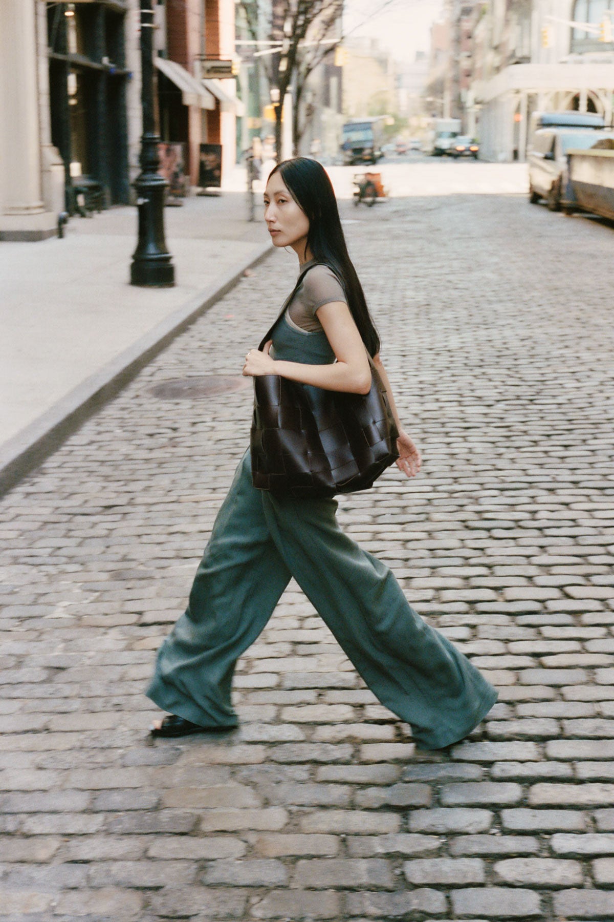 Wide Leg Pleat Pants - Balsam Green