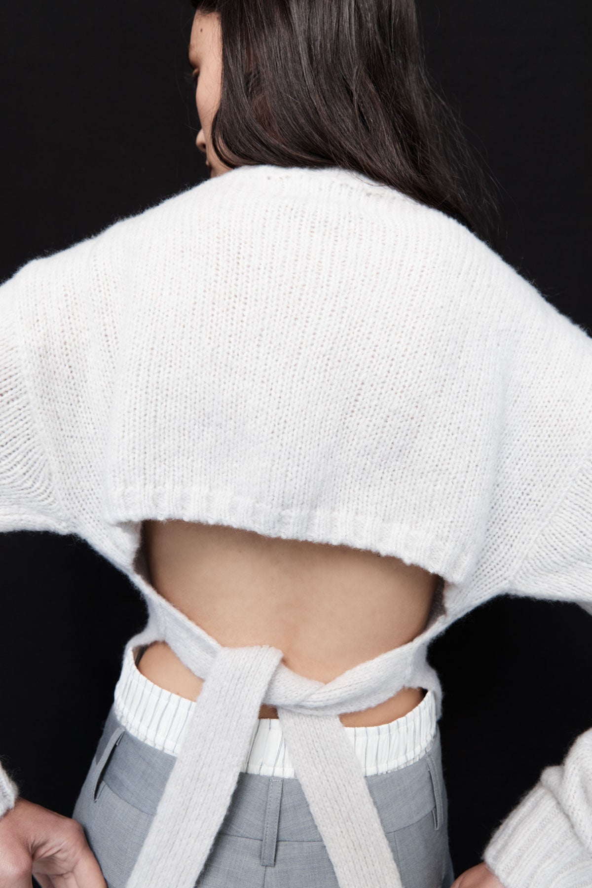 Wool Cashmere Blend Tie Back Jumper - Mist