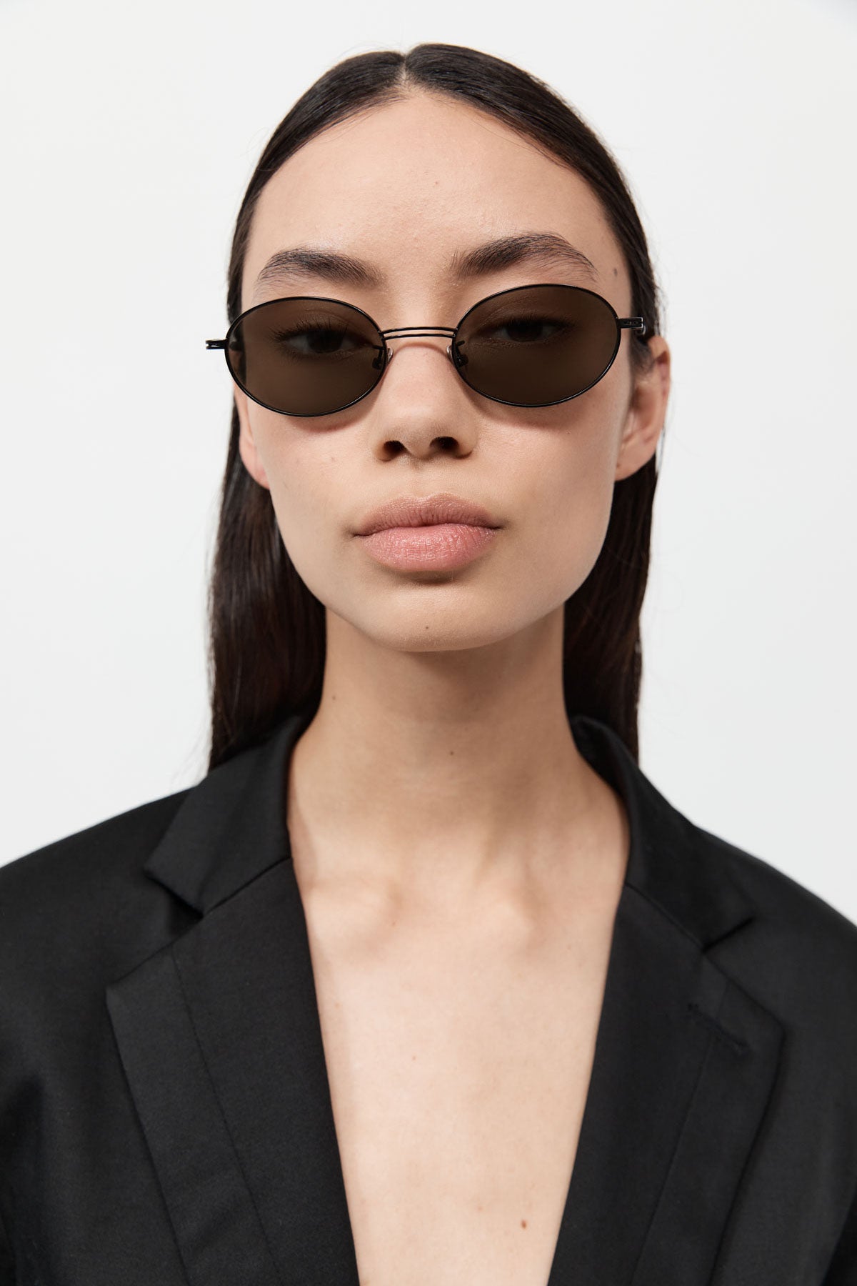 Fine Metal Oval Sunglasses - Black/Grey