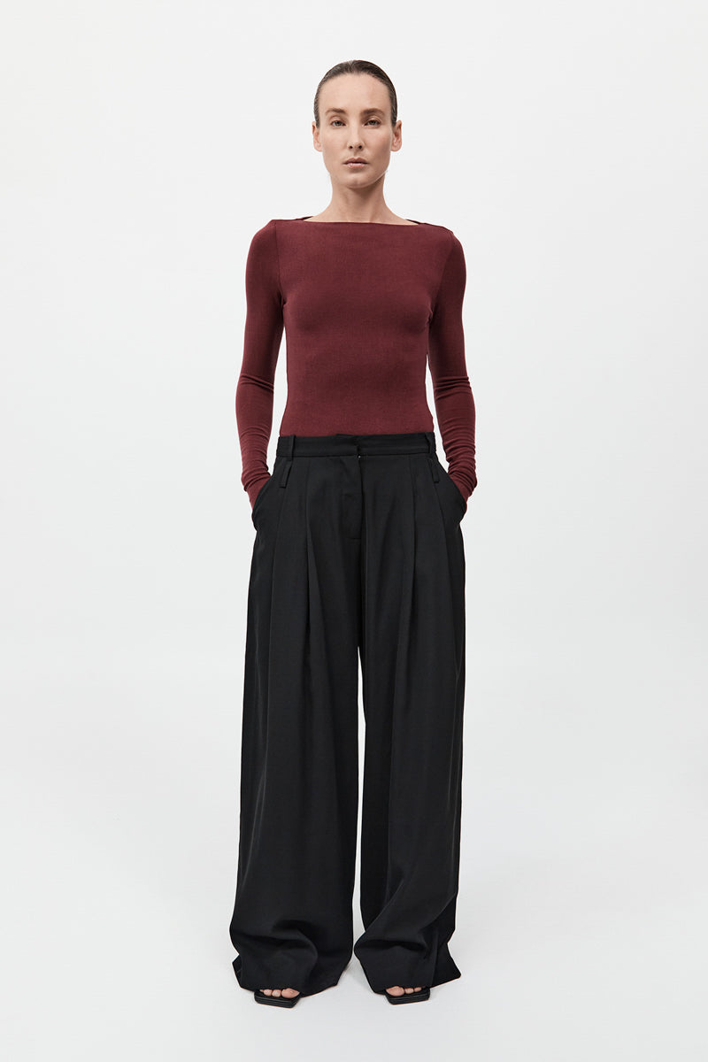 Bateau Long Sleeve Jersey Top - Currant