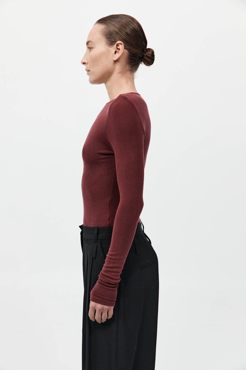 Bateau Long Sleeve Jersey Top - Currant