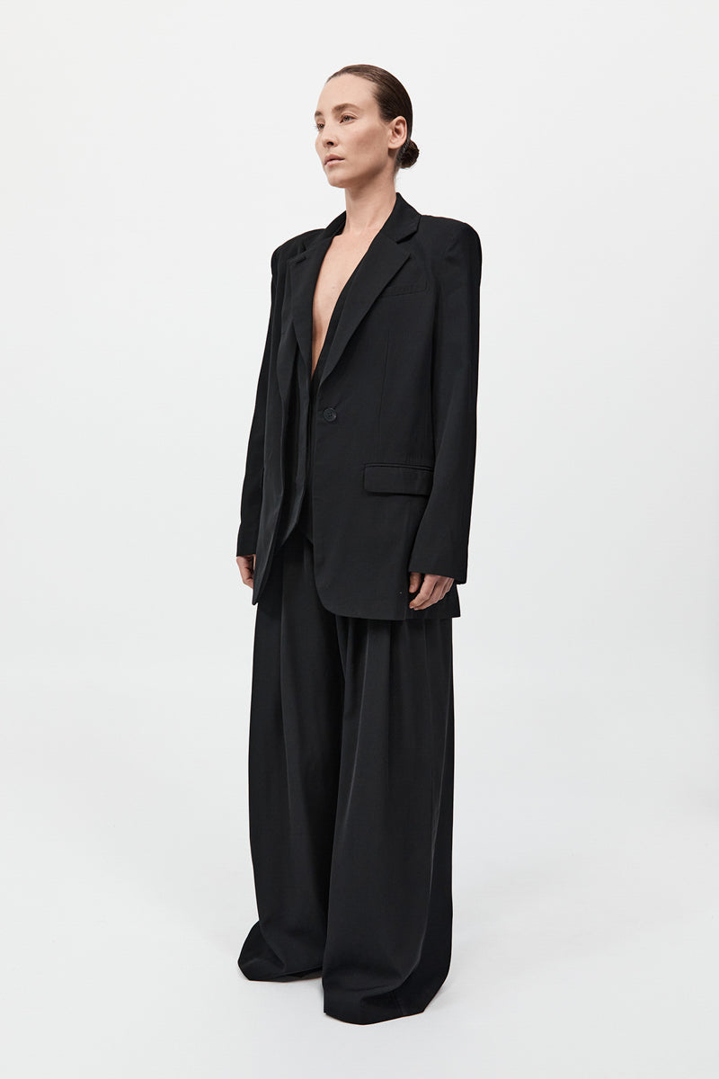 Wool Double Layer Blazer - Black