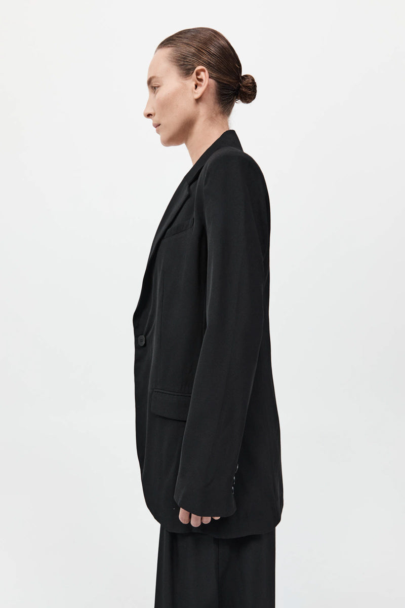Wool Double Layer Blazer - Black