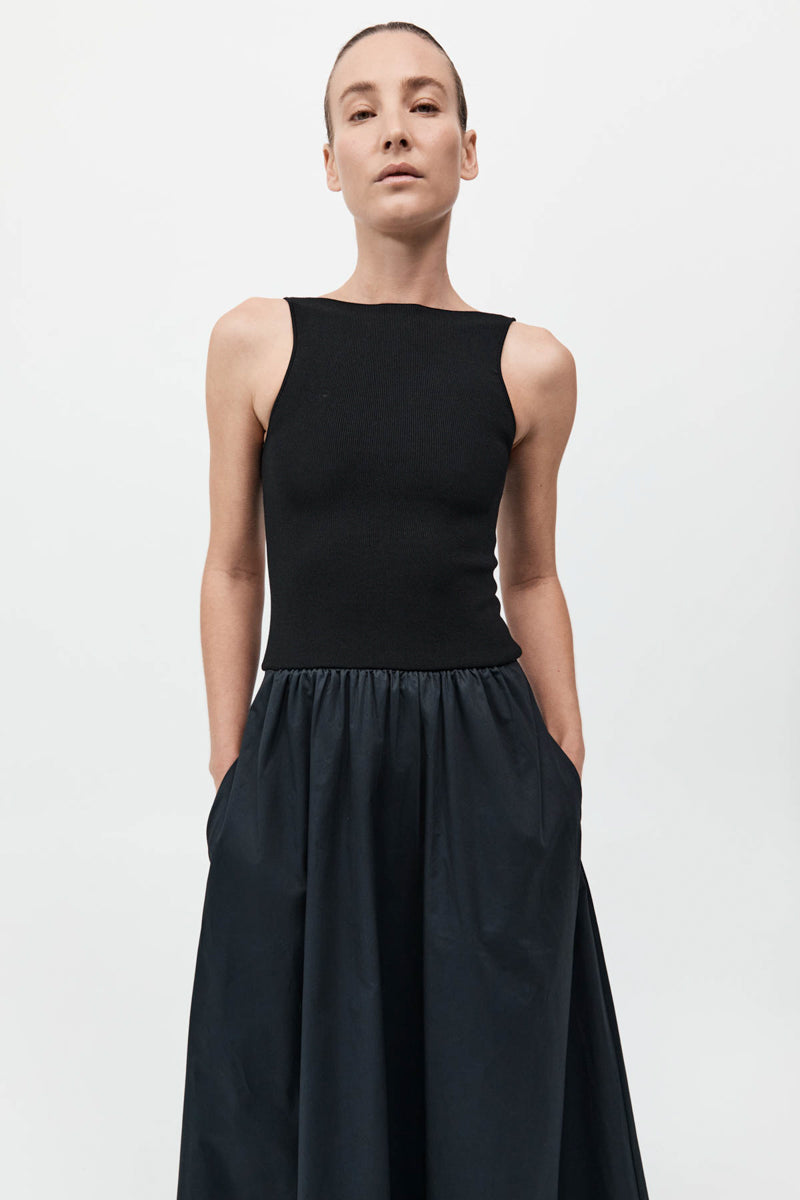 Bateau Cut Out Dress - Black