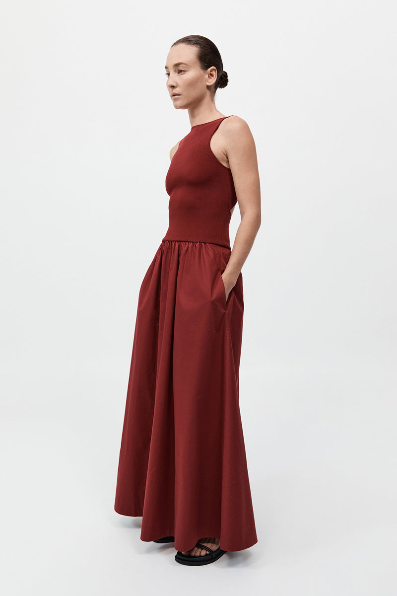 Bateau Cut Out Dress - Berry