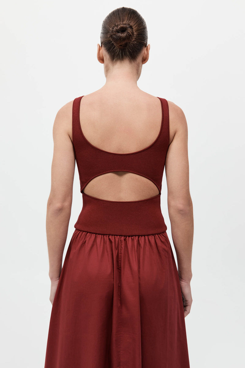 Bateau Cut Out Dress - Berry