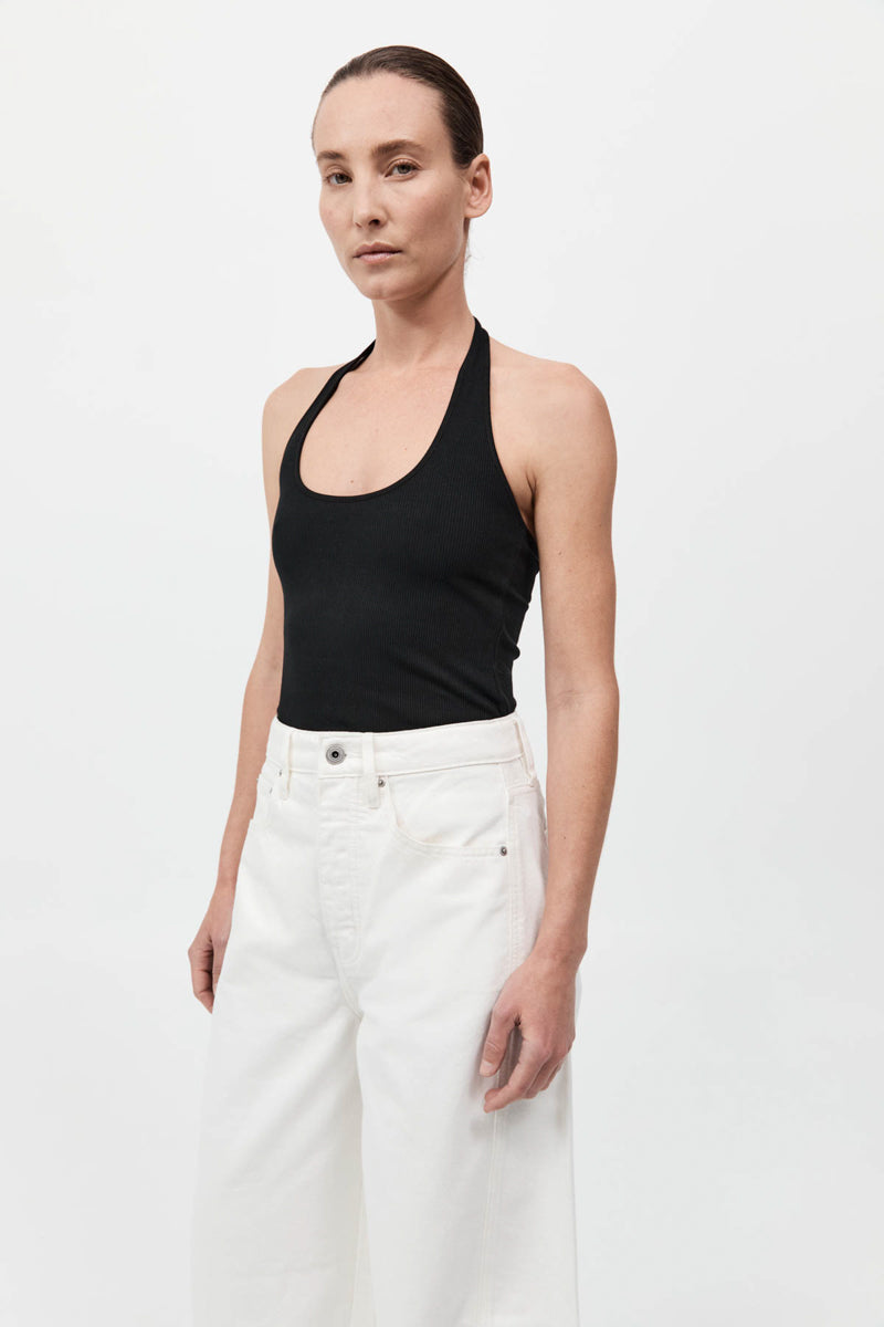 Rib Halter Top - Black