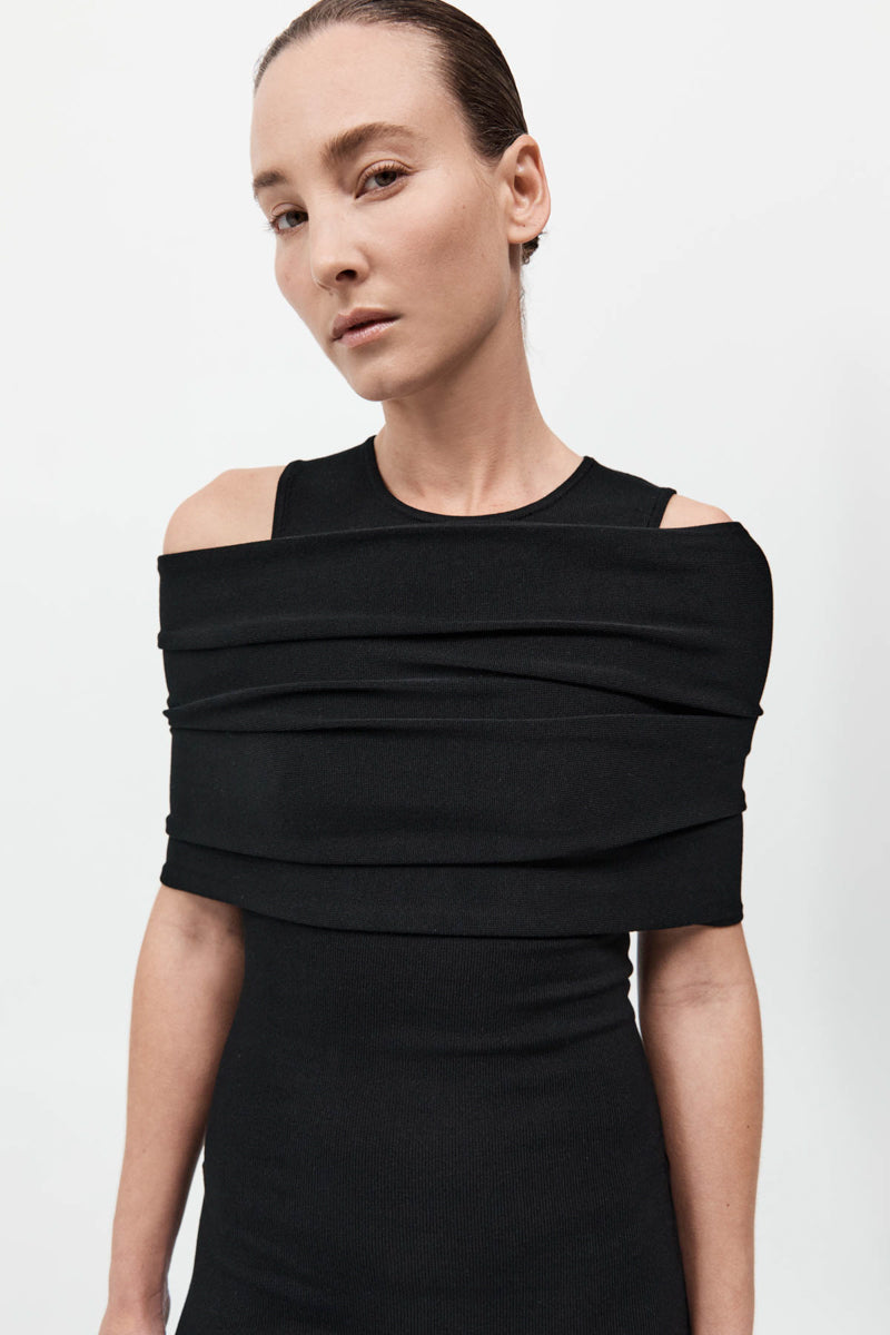 Detachable Layer Knit Dress - Black