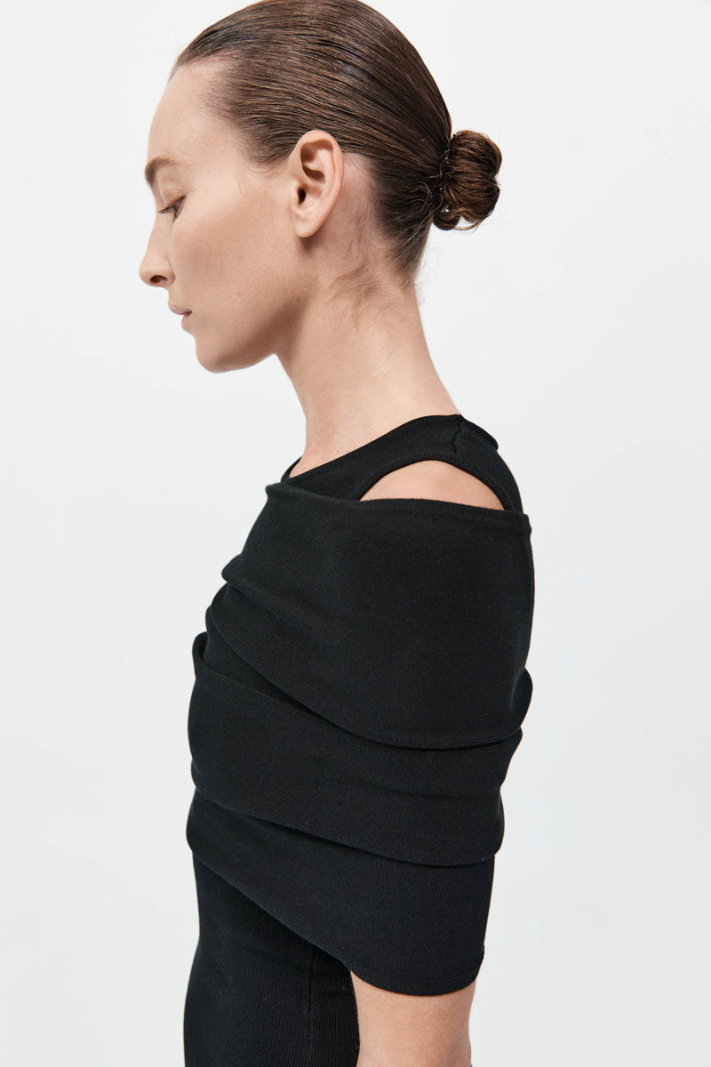 Detachable Layer Knit Dress - Black