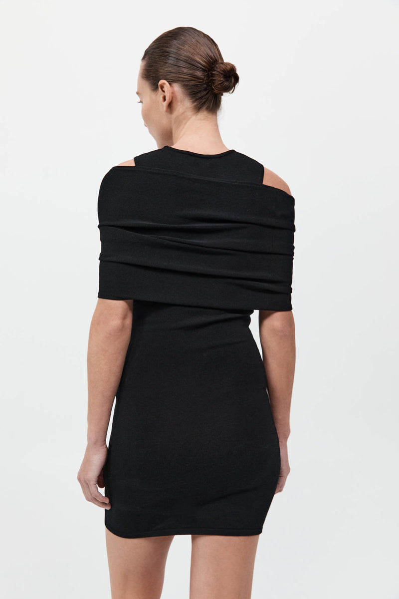 Detachable Layer Knit Dress - Black