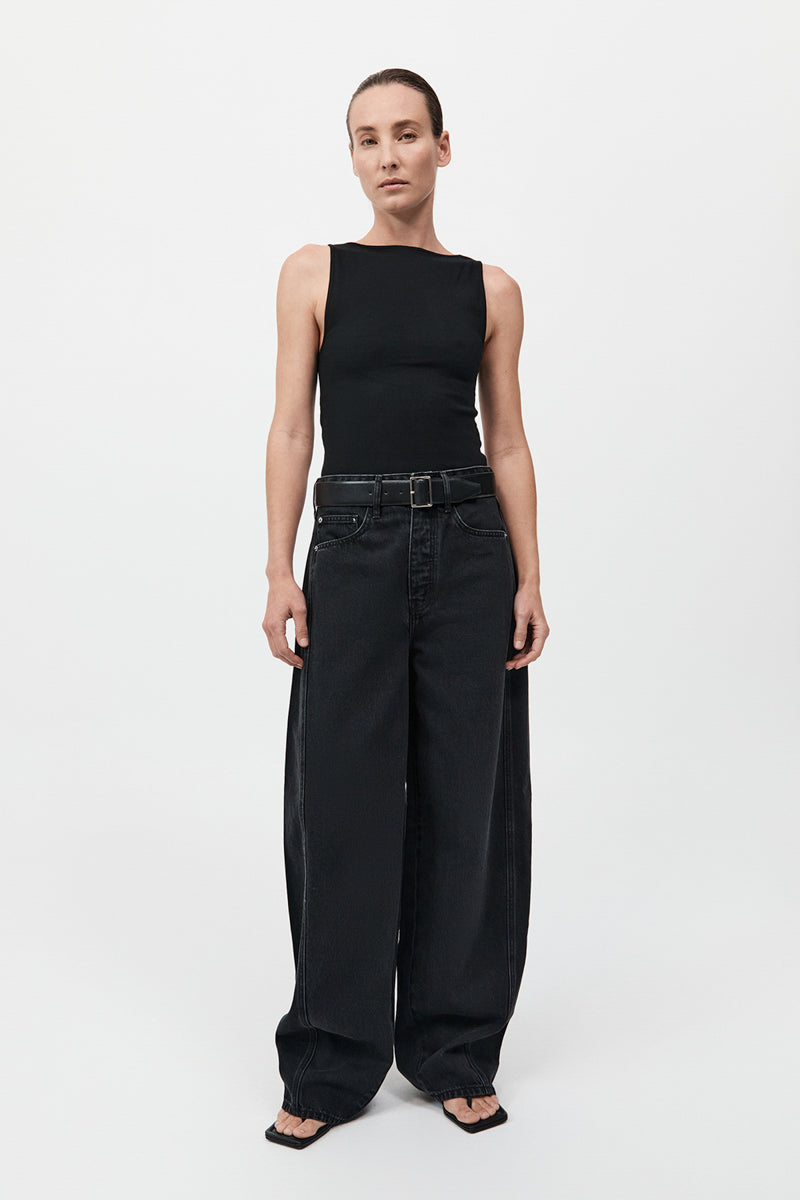 Rib Bateau Cut Out Top - Black