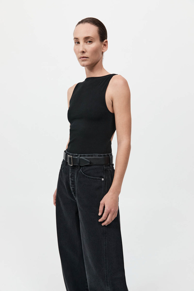 Rib Bateau Cut Out Top - Black