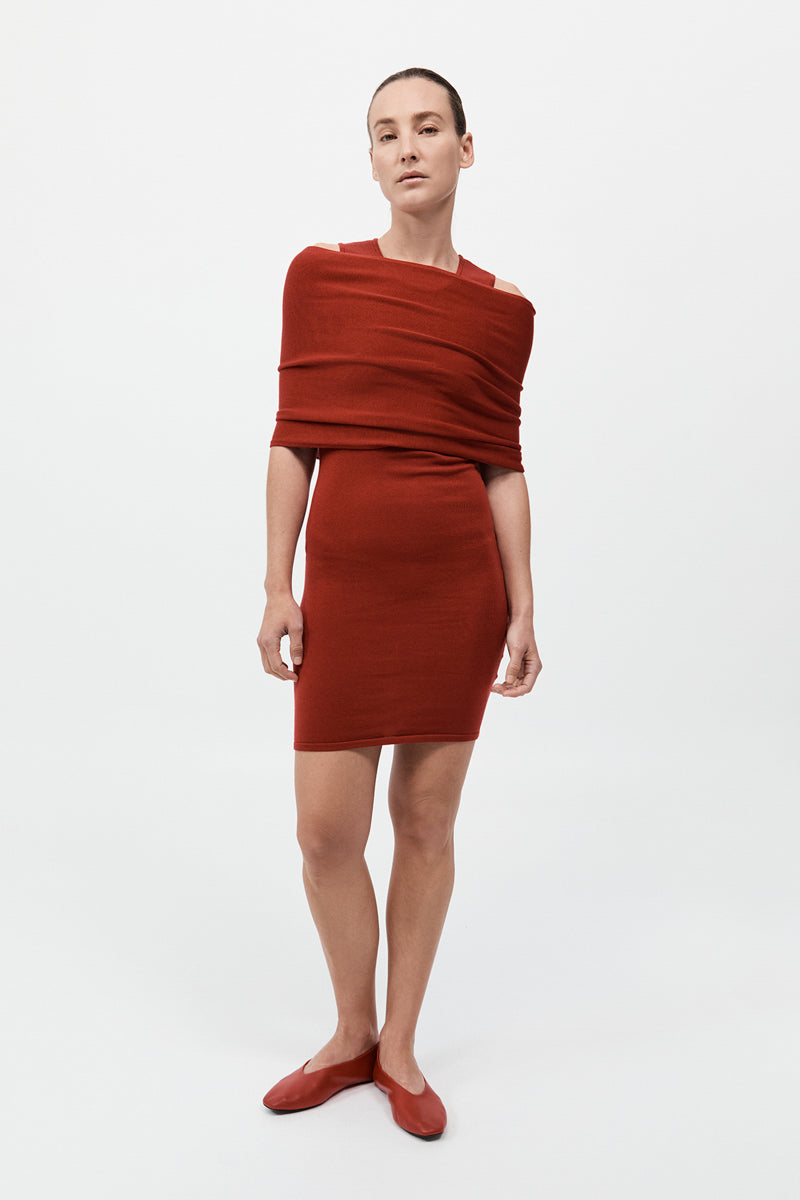 Detachable Layer Knit Dress - Rosso
