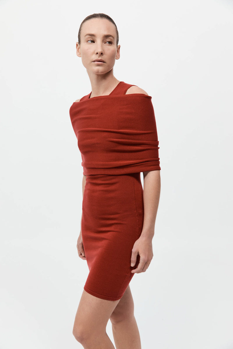 Detachable Layer Knit Dress - Rosso