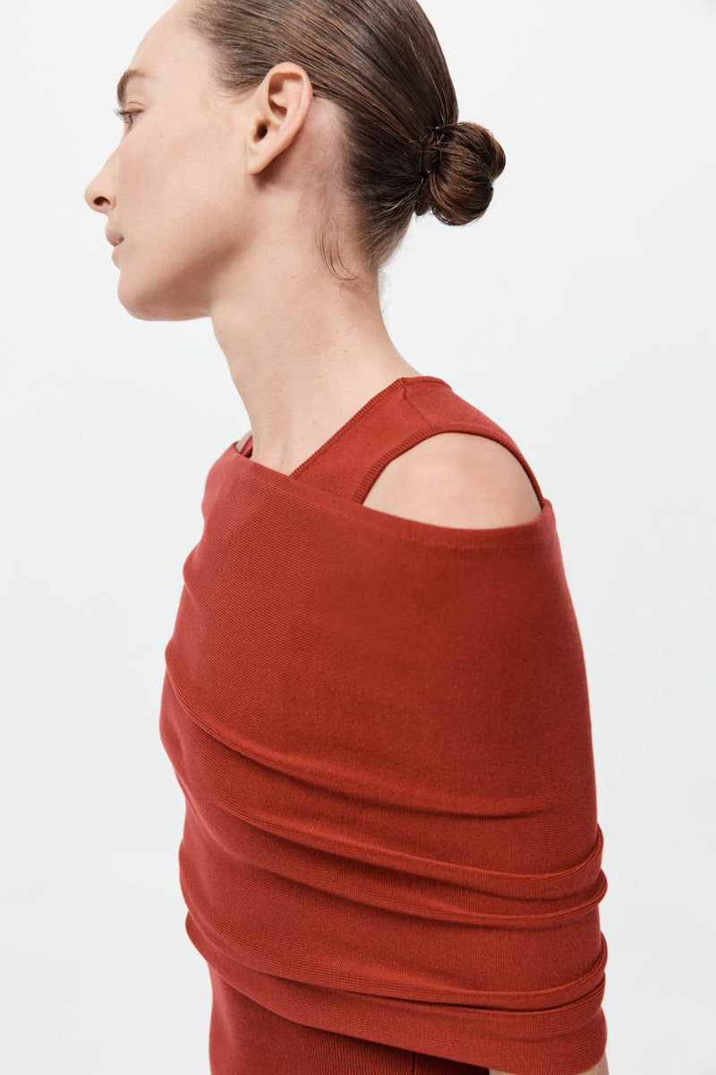 Detachable Layer Knit Dress - Rosso