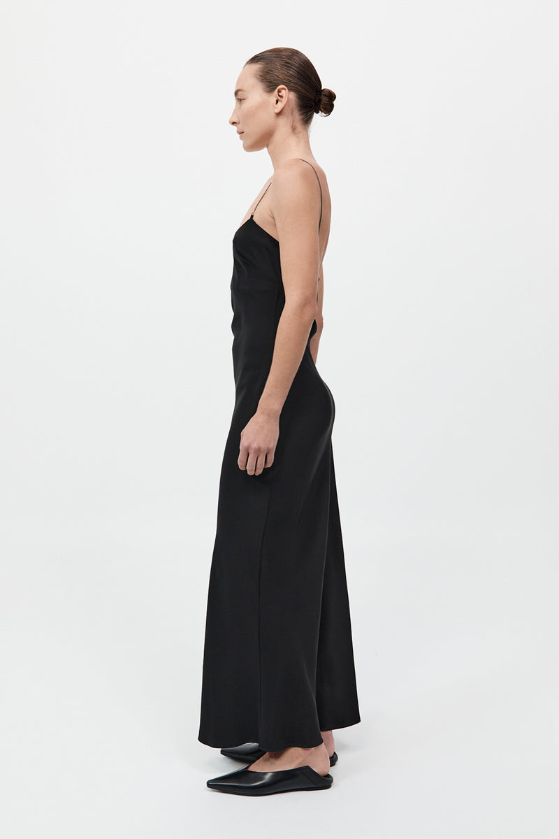 Fine Chain Silk Slip Dress - Black