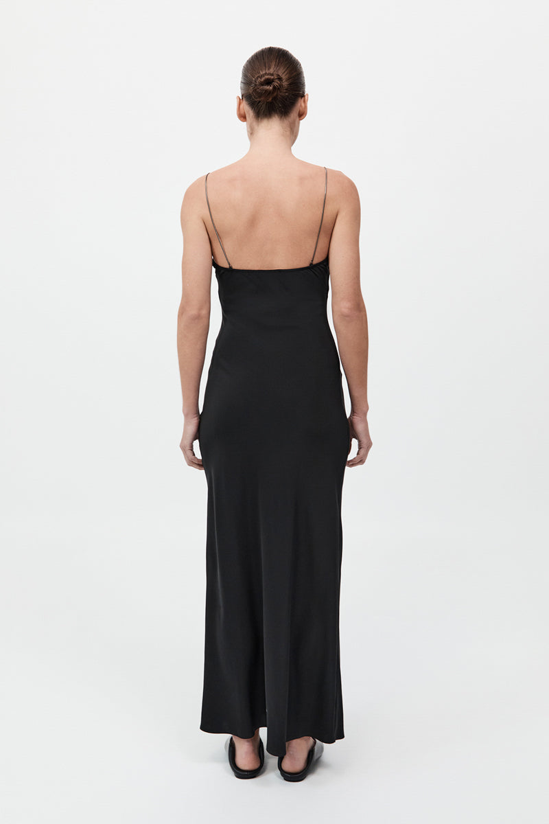 Fine Chain Silk Slip Dress - Black
