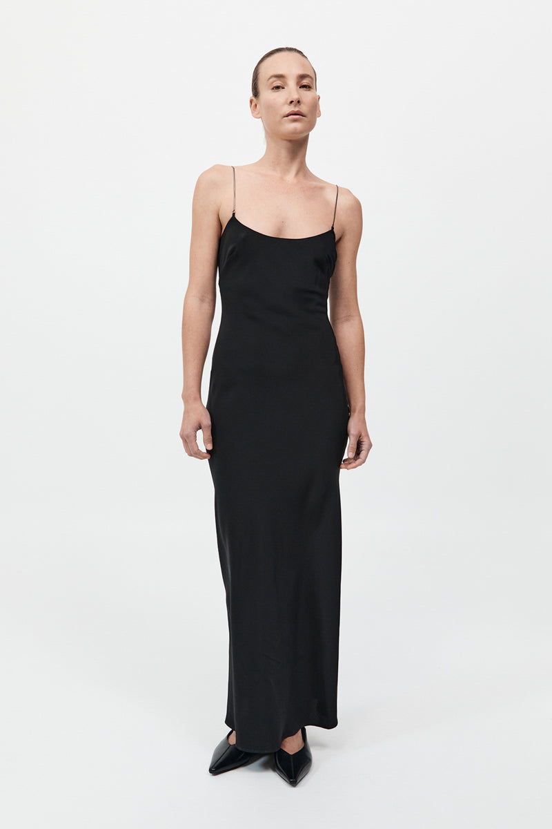 Fine Chain Silk Slip Dress - Black
