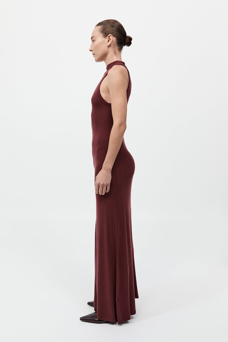 Racer Back Jersey Maxi Dress - Currant