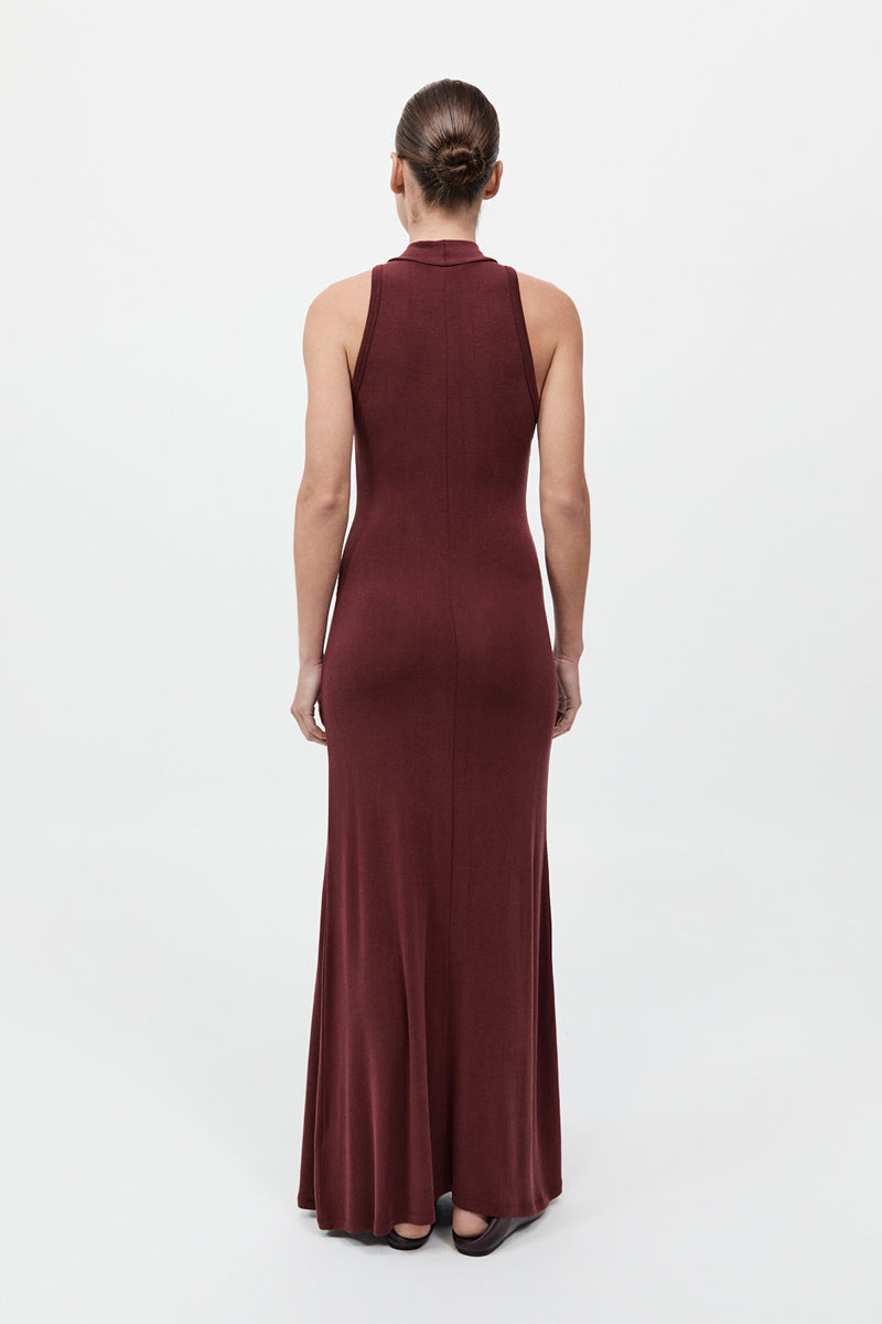 Racer Back Jersey Maxi Dress - Currant