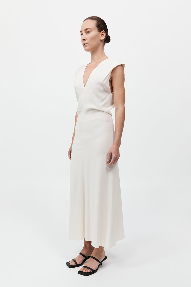 Plunge Drape Dress - Off White