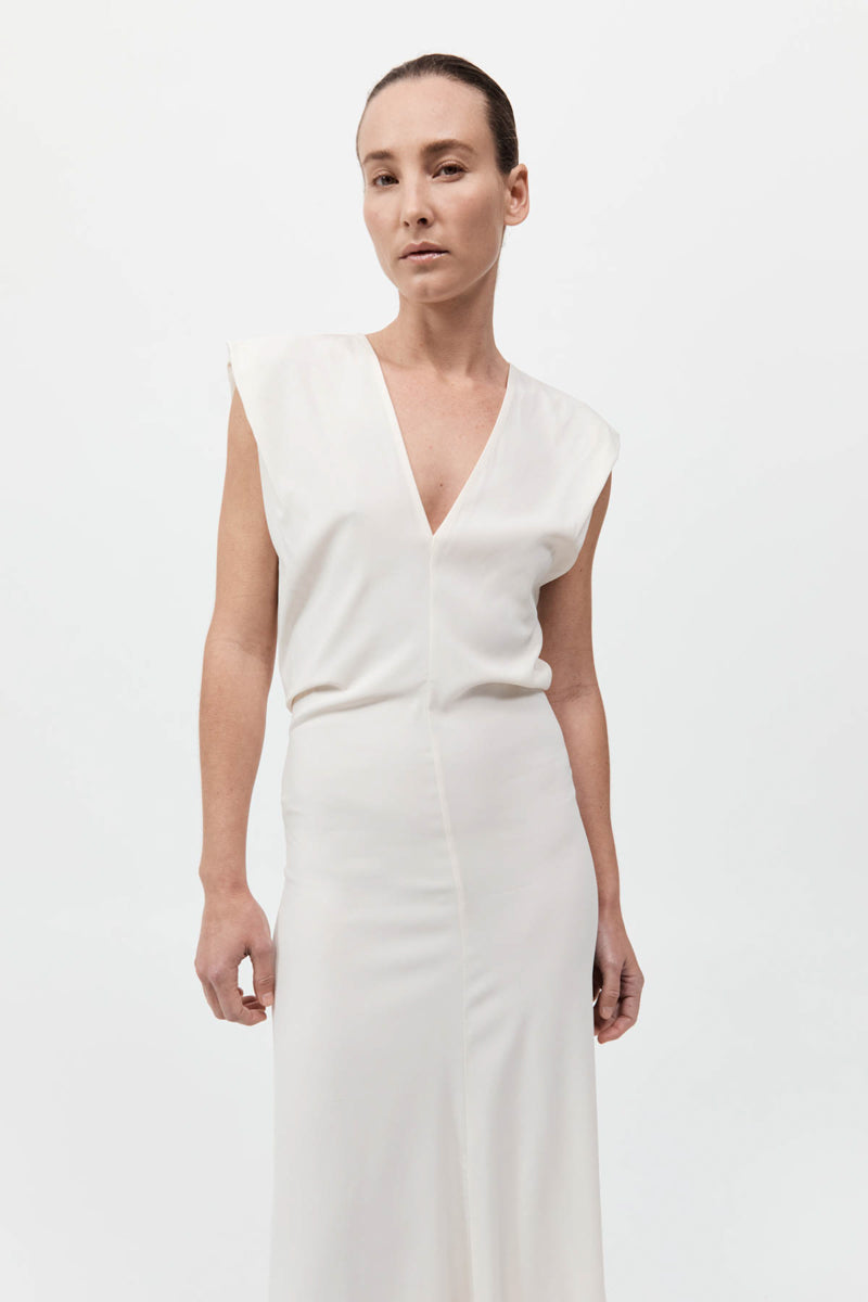Plunge Drape Dress - Off White