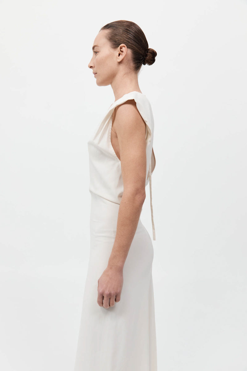 Plunge Drape Dress - Off White