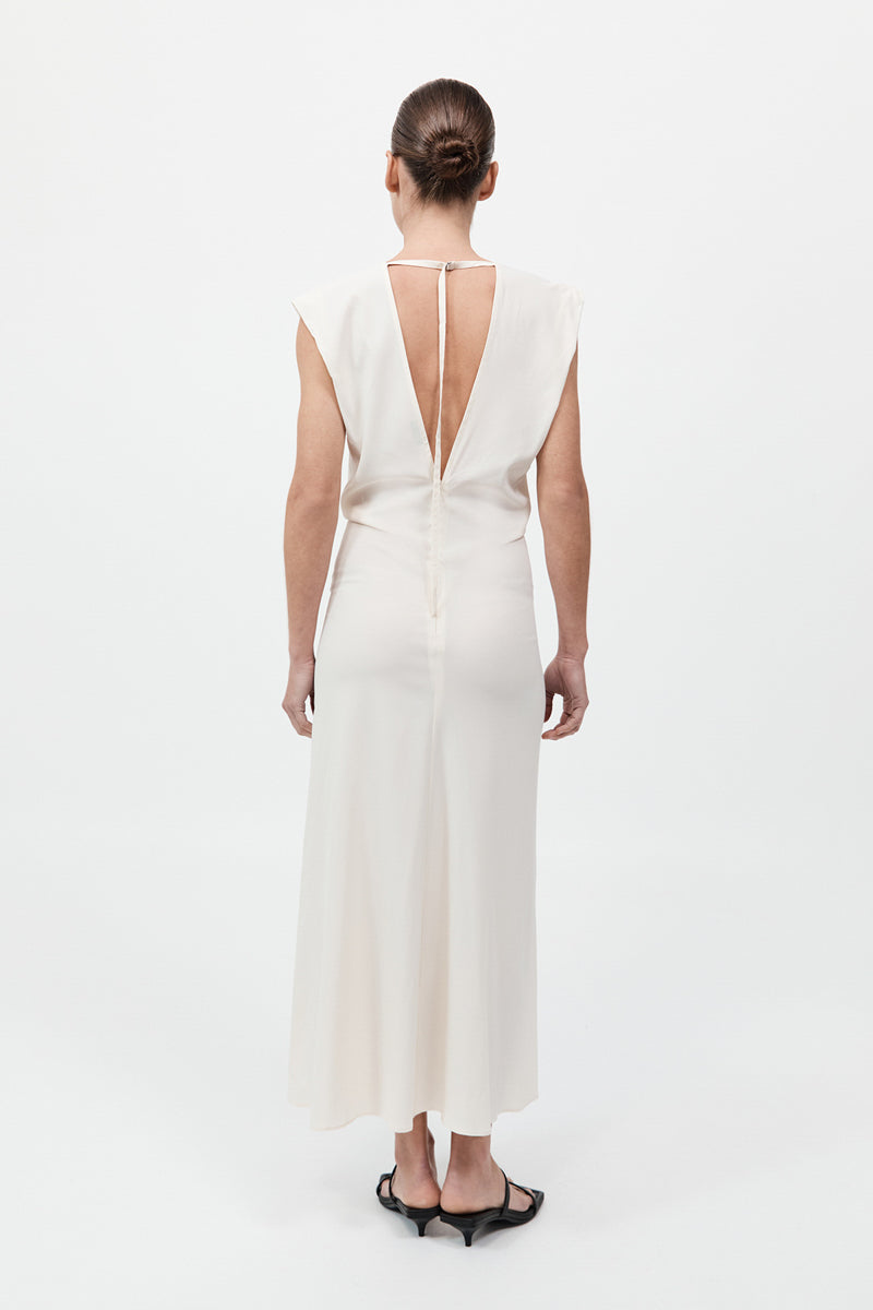 Plunge Drape Dress - Off White
