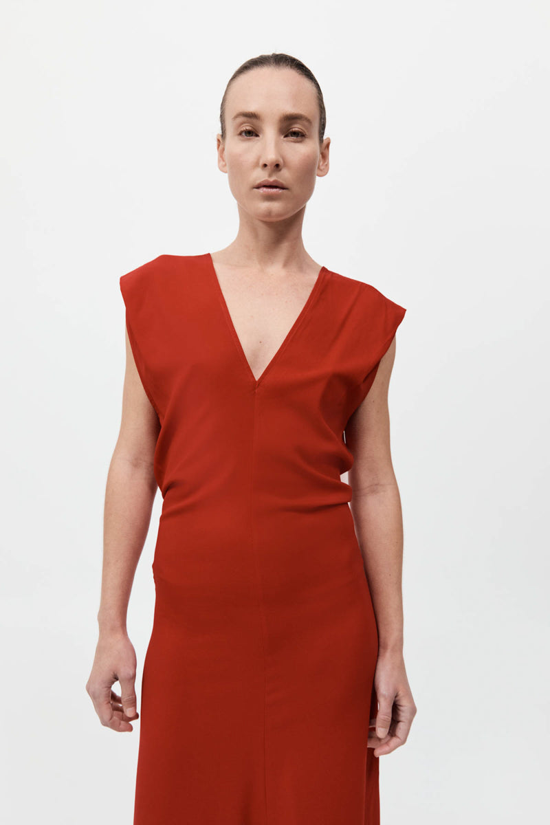 Plunge Drape Dress - Rosso