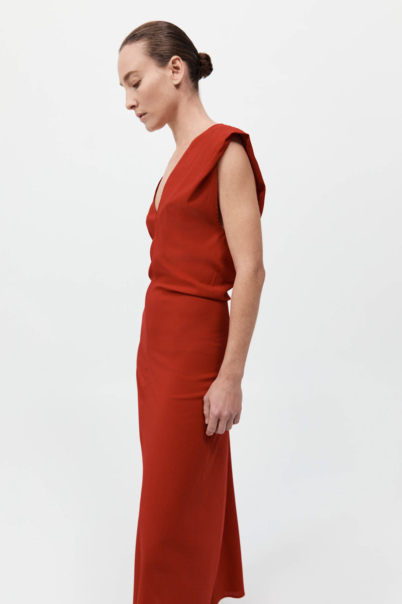 Plunge Drape Dress - Rosso