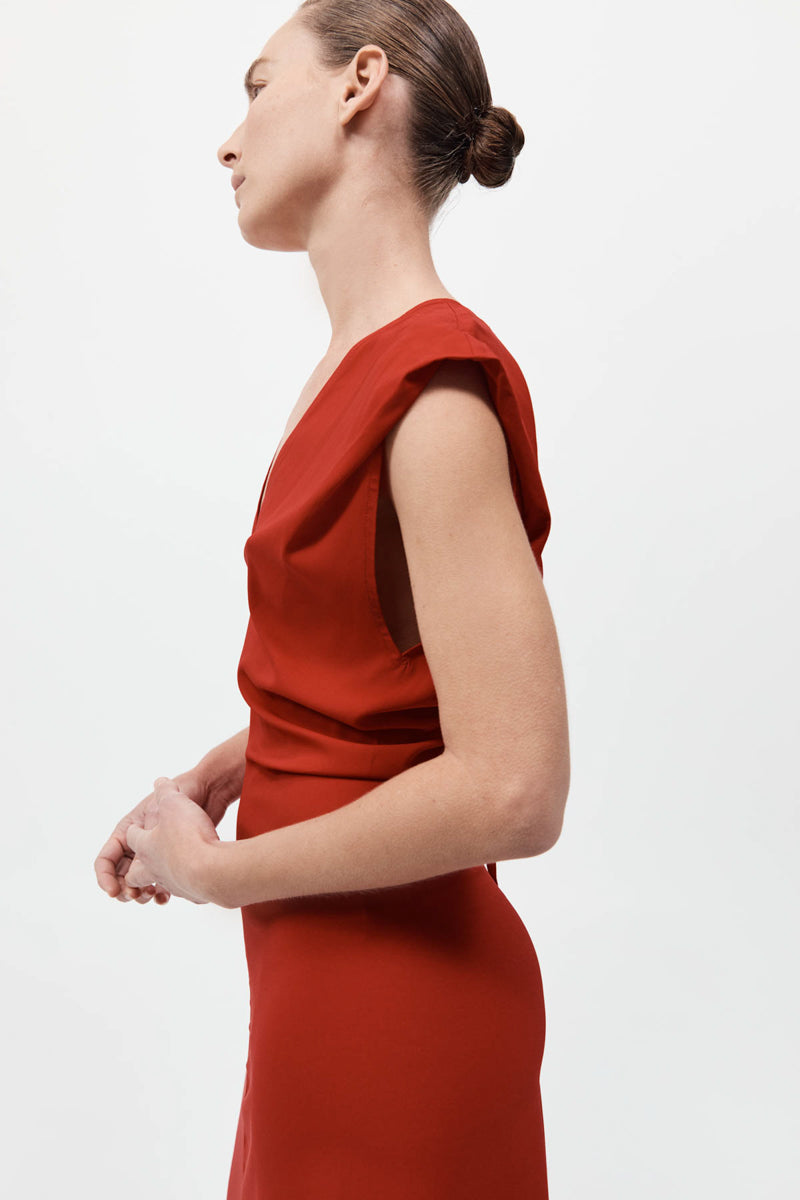 Plunge Drape Dress - Rosso