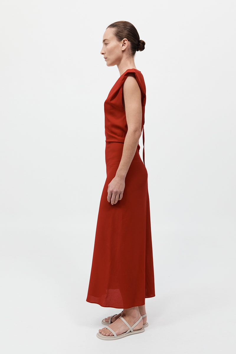 Plunge Drape Dress - Rosso