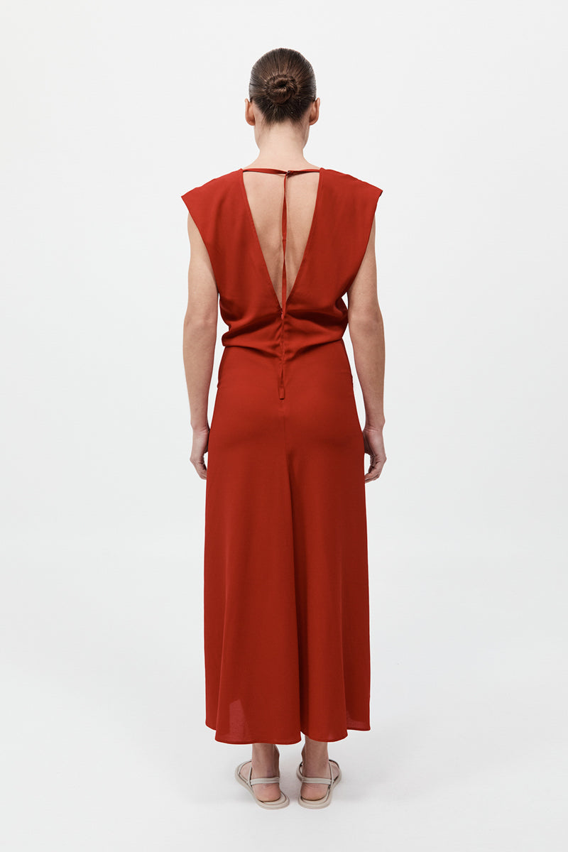 Plunge Drape Dress - Rosso