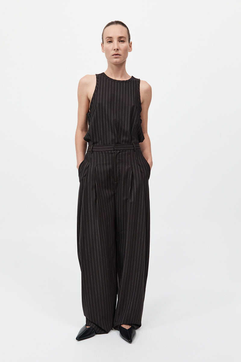 Wool Pinstripe Tapered Pants - Mahogany Stripe