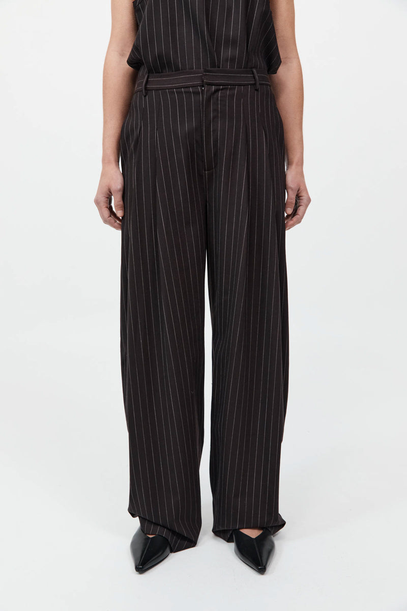 Wool Pinstripe Tapered Pants - Mahogany Stripe