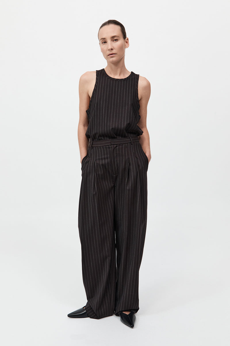 Wool Pinstripe Tank - Mahogany Stripe